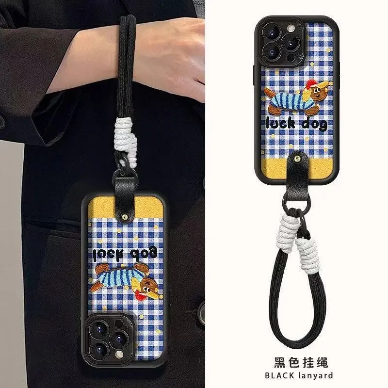 美拉德刺绣小狗天眼阶梯手机壳适用苹果华为OPPO小米VIVO