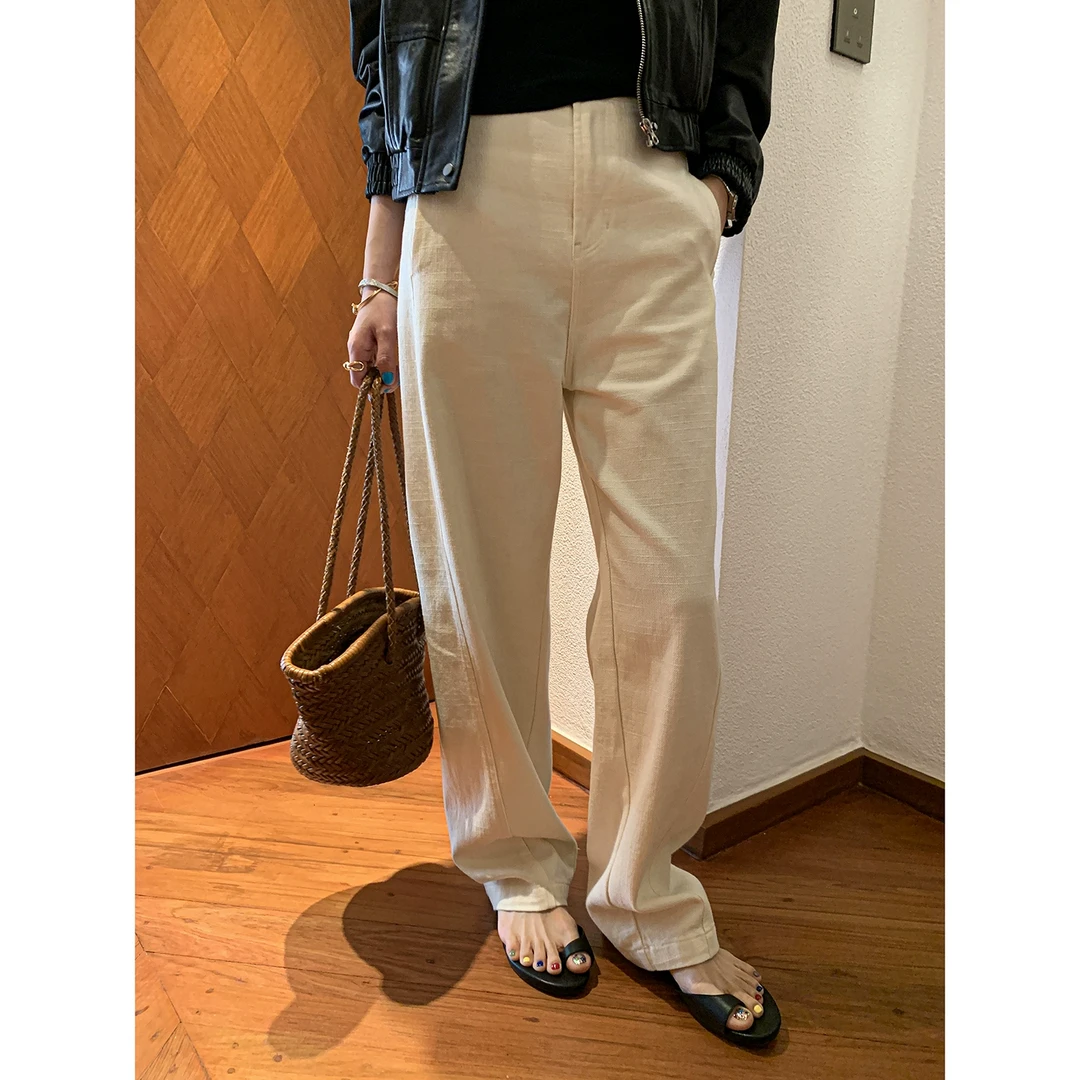 YANGLE_2025春夏新款休闲裤女宽松慵懒风高级感高腰直筒拖地长裤