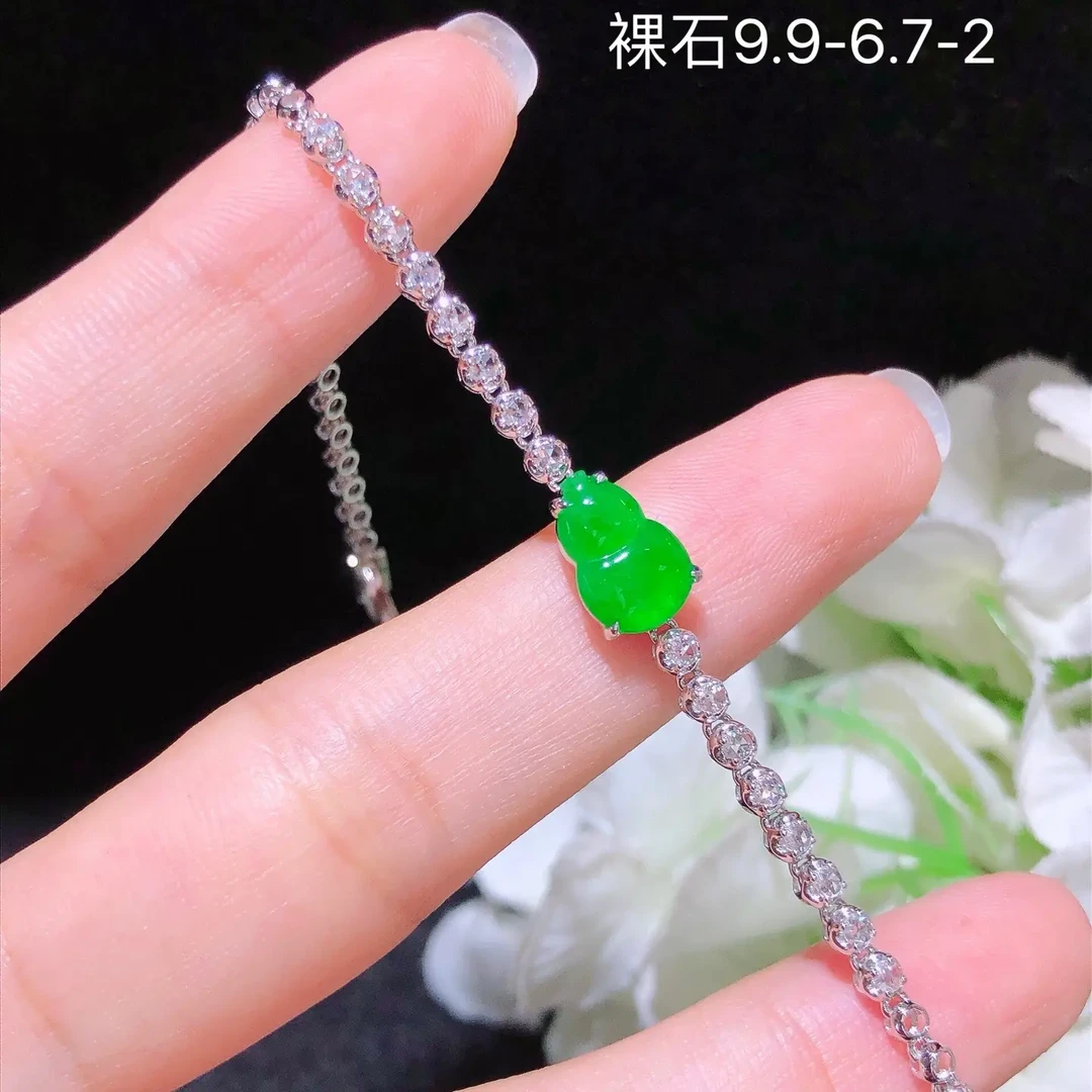 天然缅甸翡翠A货正阳绿葫芦手链18k金镶钻