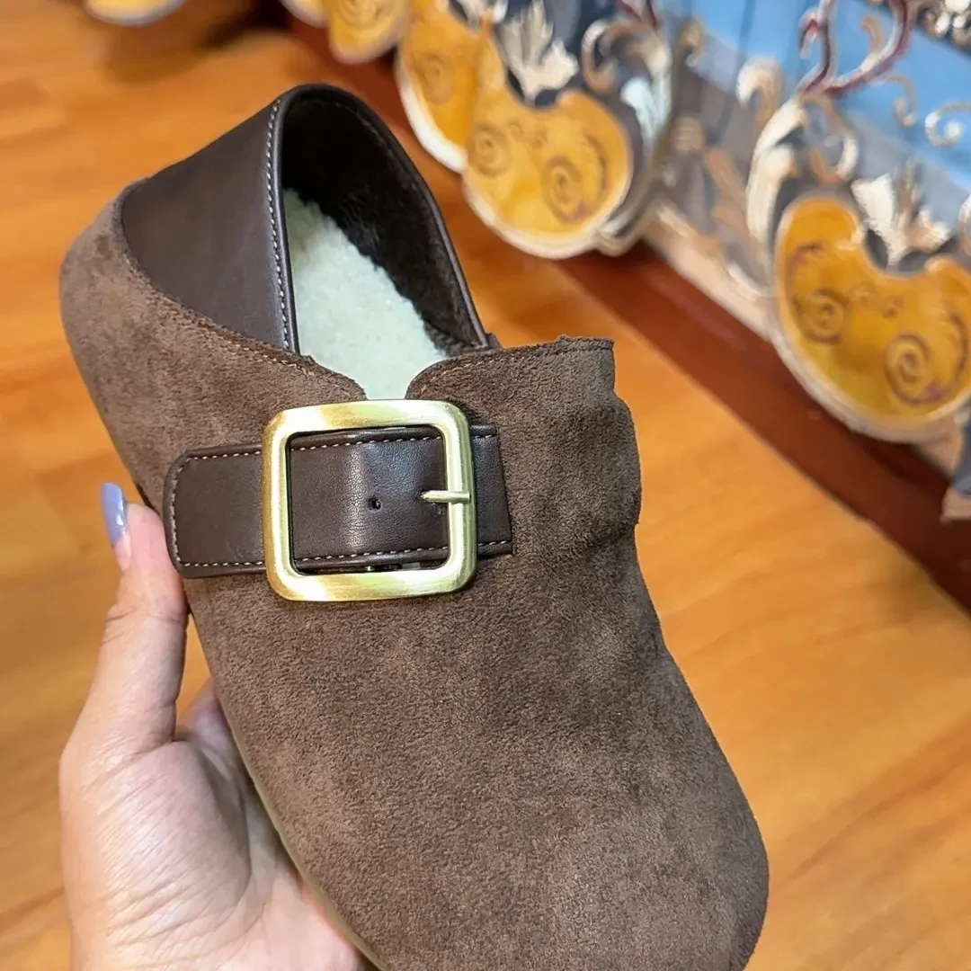 中口深口勃肯鞋胶粘圆头一脚蹬防滑豆豆鞋休闲风休闲