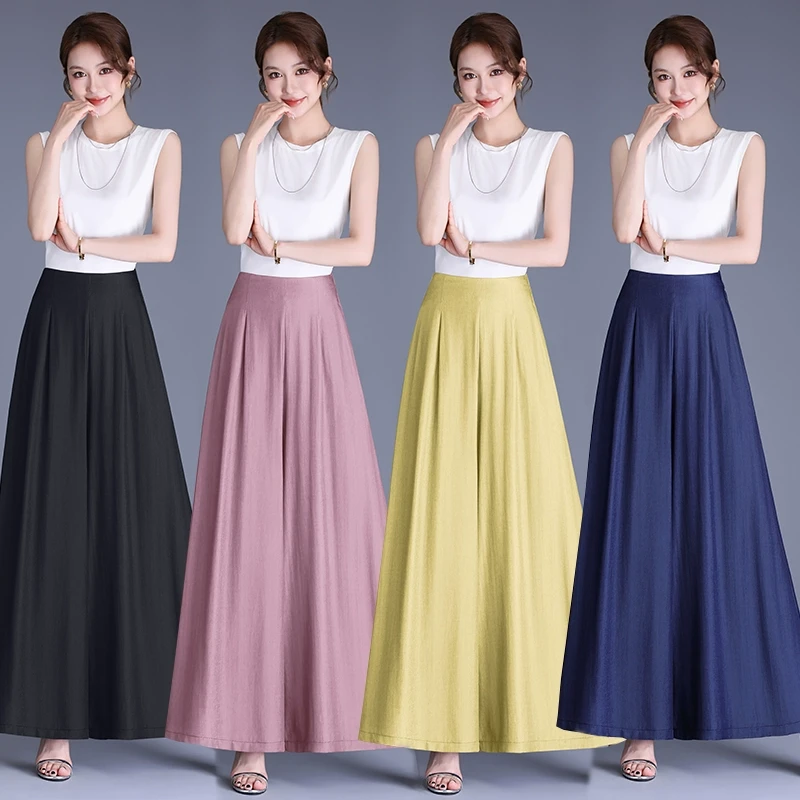 亚麻裙裤女夏2025新款高腰显瘦宽松大脚阔腿裤气质显瘦拖地休闲裤