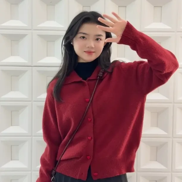 秋冬小个子韩系简约百搭显瘦半高领针织开衫毛衣女