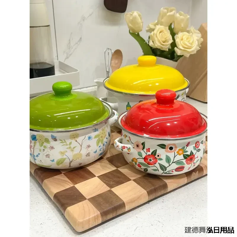 搪瓷汤锅加厚卡通搪瓷缸子家用汤锅炖锅猪油盆