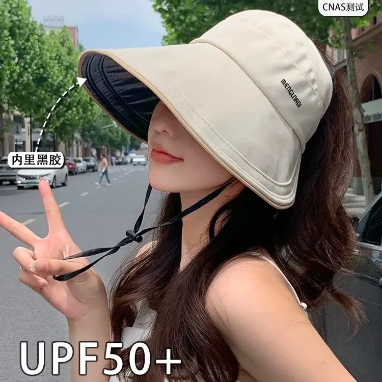 大帽檐防晒帽子女款2025新款夏季遮阳防紫外线渔夫帽空顶太阳帽TJ