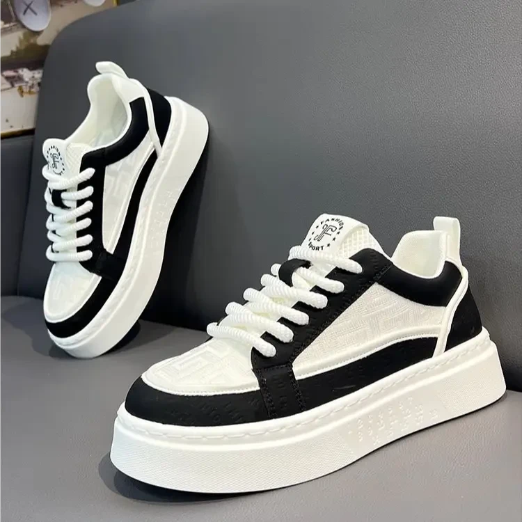 小白鞋男鞋夏季2025新款网面透气百搭男款运动增高板鞋休闲厚底