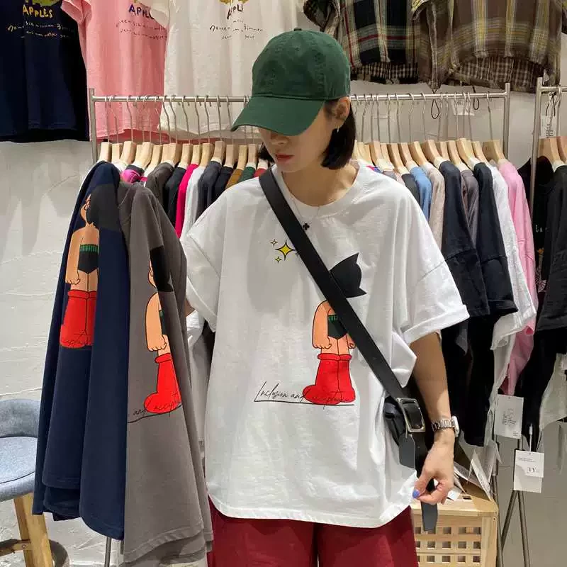 TY53295韩版休闲宽松大码圆领短袖印花T恤女夏季新款纯棉时尚上衣