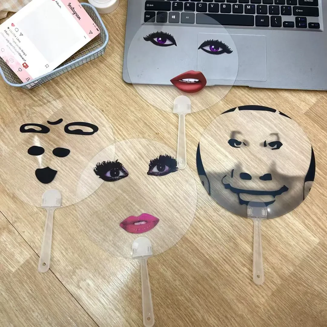 【咕噜】创意抽象烈焰红唇印花扇透明搞怪趣味扇子恶搞道具扇子