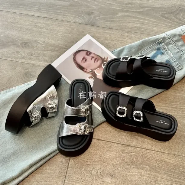 【ZHD】2025夏季新款高货凉拖水钻双扣带厚底韩版百搭秀气拖鞋983
