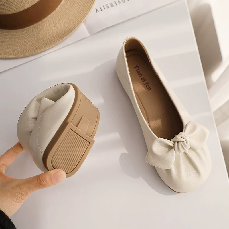 温柔单鞋女平底软底结单鞋女浅口一脚蹬通勤不累脚女鞋