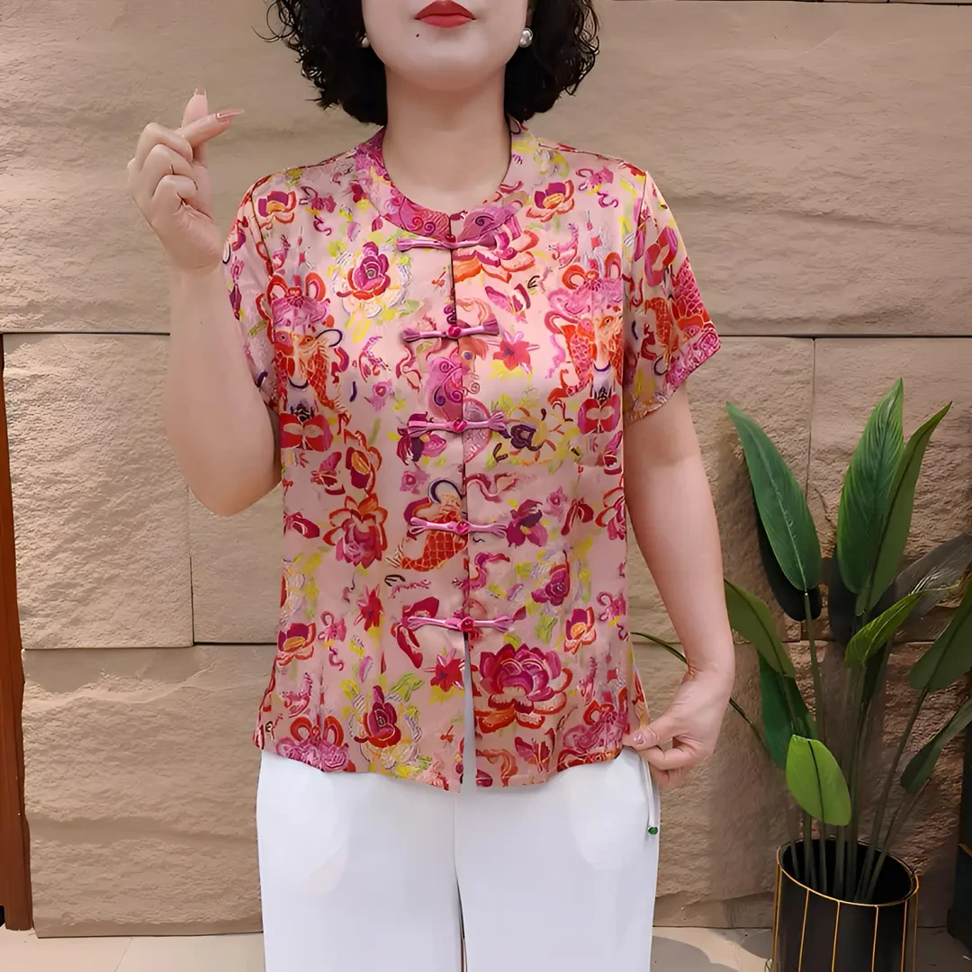 2025夏季妈妈装提花民族风宽松型树脂固色衬衫女装小衫夏装凉快