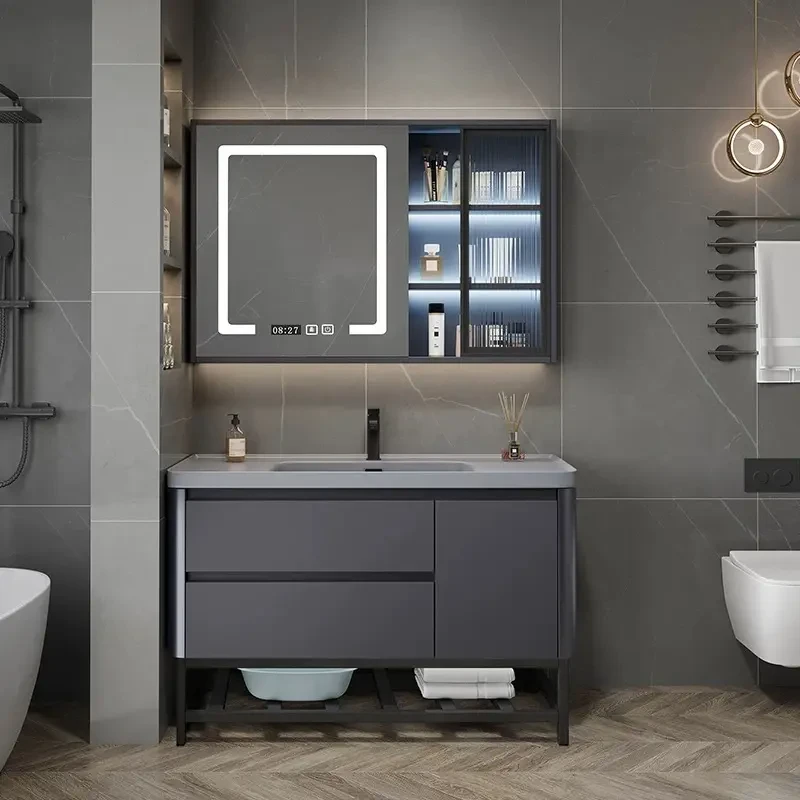 金刚砂彩金一体盆卫生间洗漱台洗手洗脸盆浴室柜组合简约风