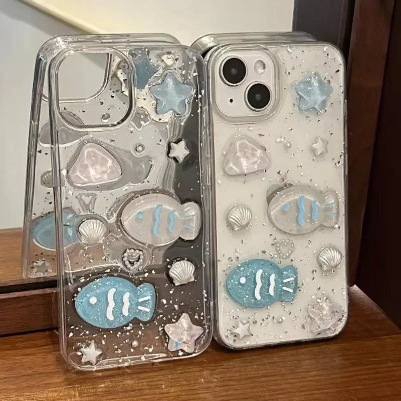 滴胶海洋小鱼适用苹果16promax手机壳iPhone15/14/13/12/11可爱软