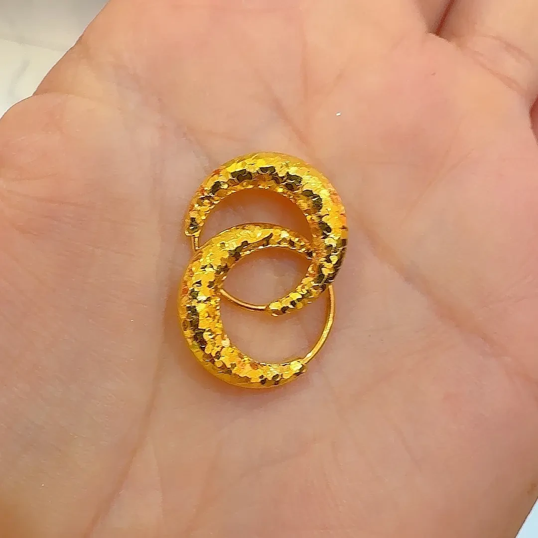 足金碎冰冰面包耳圈