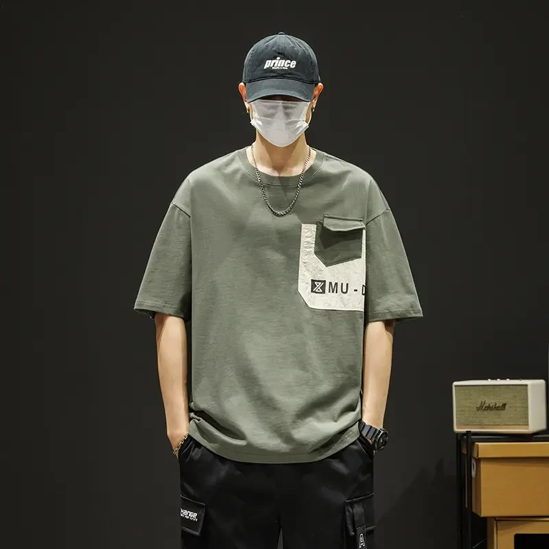 2025新款重磅纯棉男士t恤宽松圆领短袖潮流时尚透气休闲上衣