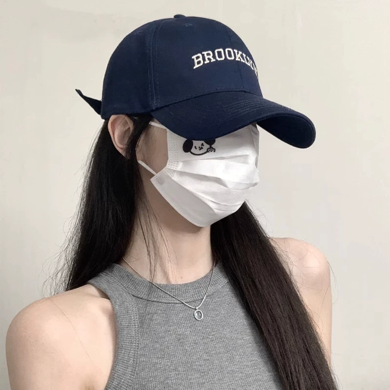 棒球帽女方圆脸夏季宽檐素颜显脸小春秋百搭日系藏青色鸭舌帽子潮