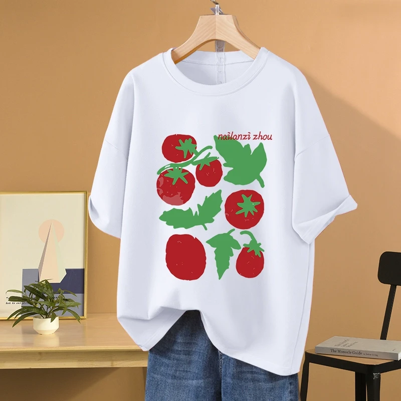 美式复古宽松oversize大码圆领纯棉短袖t恤女装胖mm显瘦百搭上衣