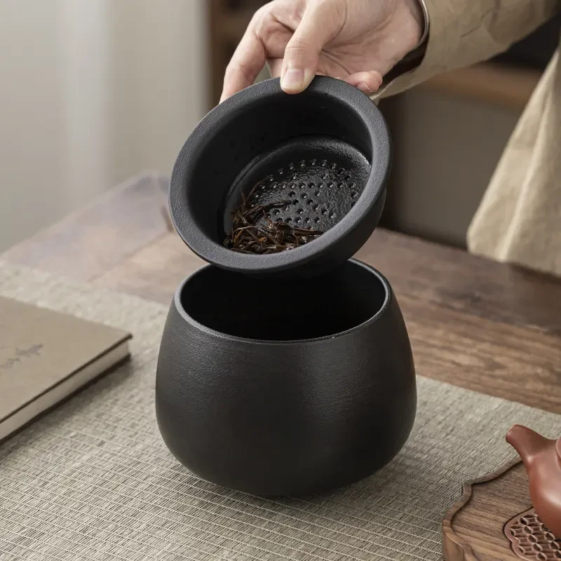 大容量茶渣缸带盖陶瓷废水缸带过滤桌面废水桶建水杯洗洗缸废水盂