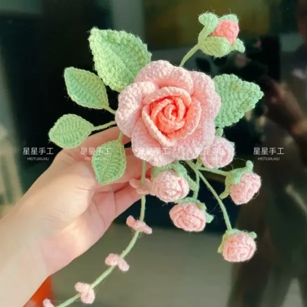出风口蔷薇花汽车装饰夹子手工钩织编织毛线一路生花送朋友老师闺