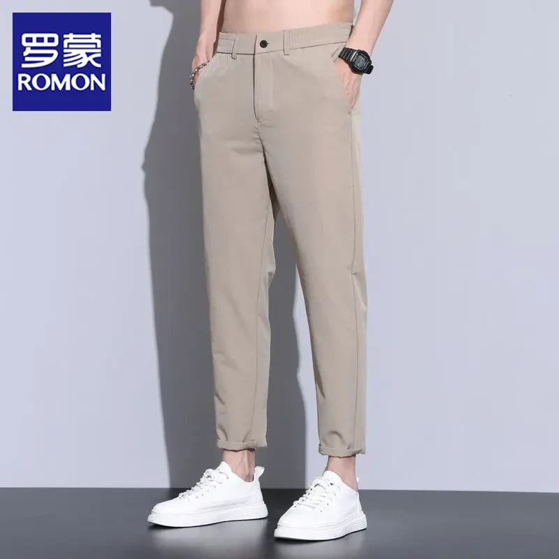 罗蒙冰丝九分裤男士夏季薄款修身直筒休闲裤男生2025新款潮流男裤