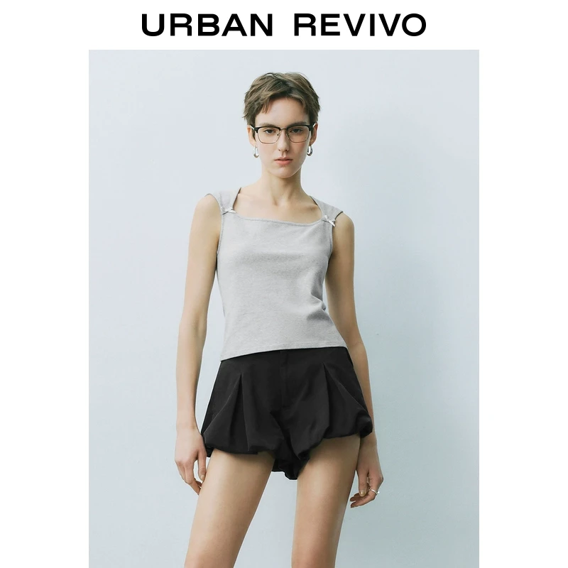 UR2025春季新品女装欧若风休闲蝴蝶结U领修身无袖T恤UYY450052