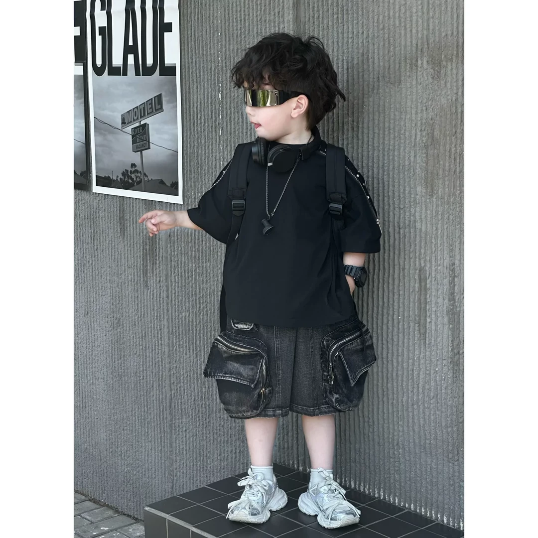 【现货】kb7222 |【拉链】夏季儿童韩版 重工拉链T恤 太爱了