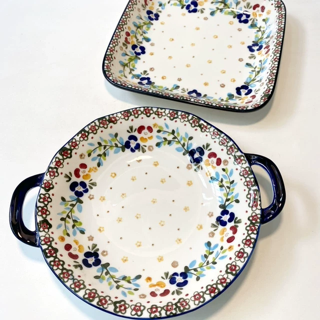 外贸出口餐具波兰瓷手绘釉下彩陶瓷方盘家用盘西餐盘双耳盘米饭碗