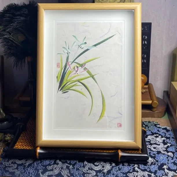 国画兰花摆台【带框A4尺寸】