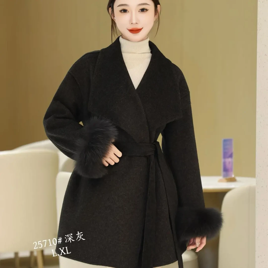 秋冬新款宽松百搭中长款双面气质大衣