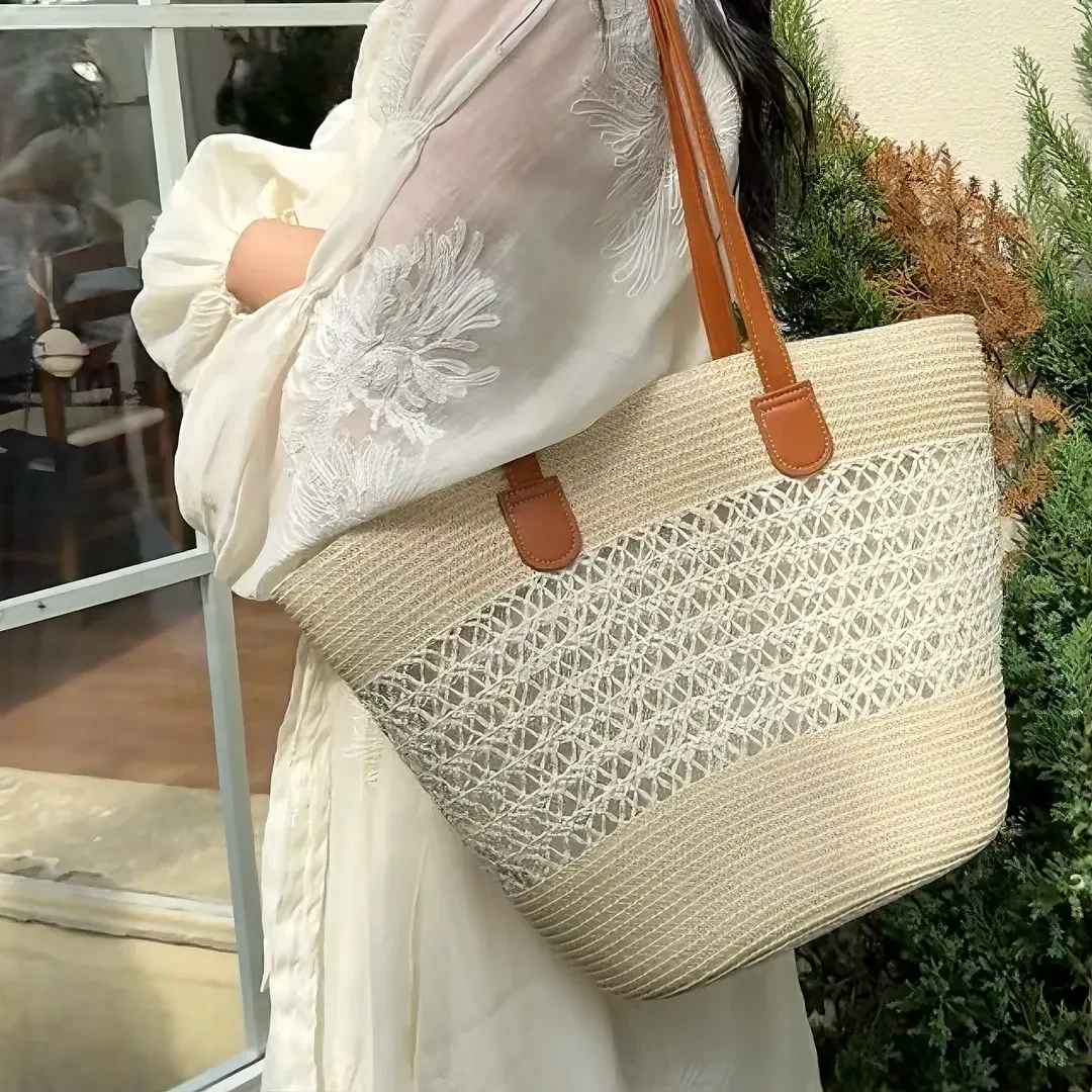升级版大号 夏日镂空草编包编织菜篮子沙滩法式单肩通勤托特包女