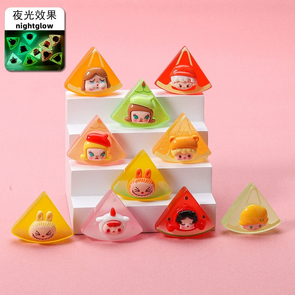 【直播拆】夜光西瓜片片卡通树脂小摆件diy饰品车载