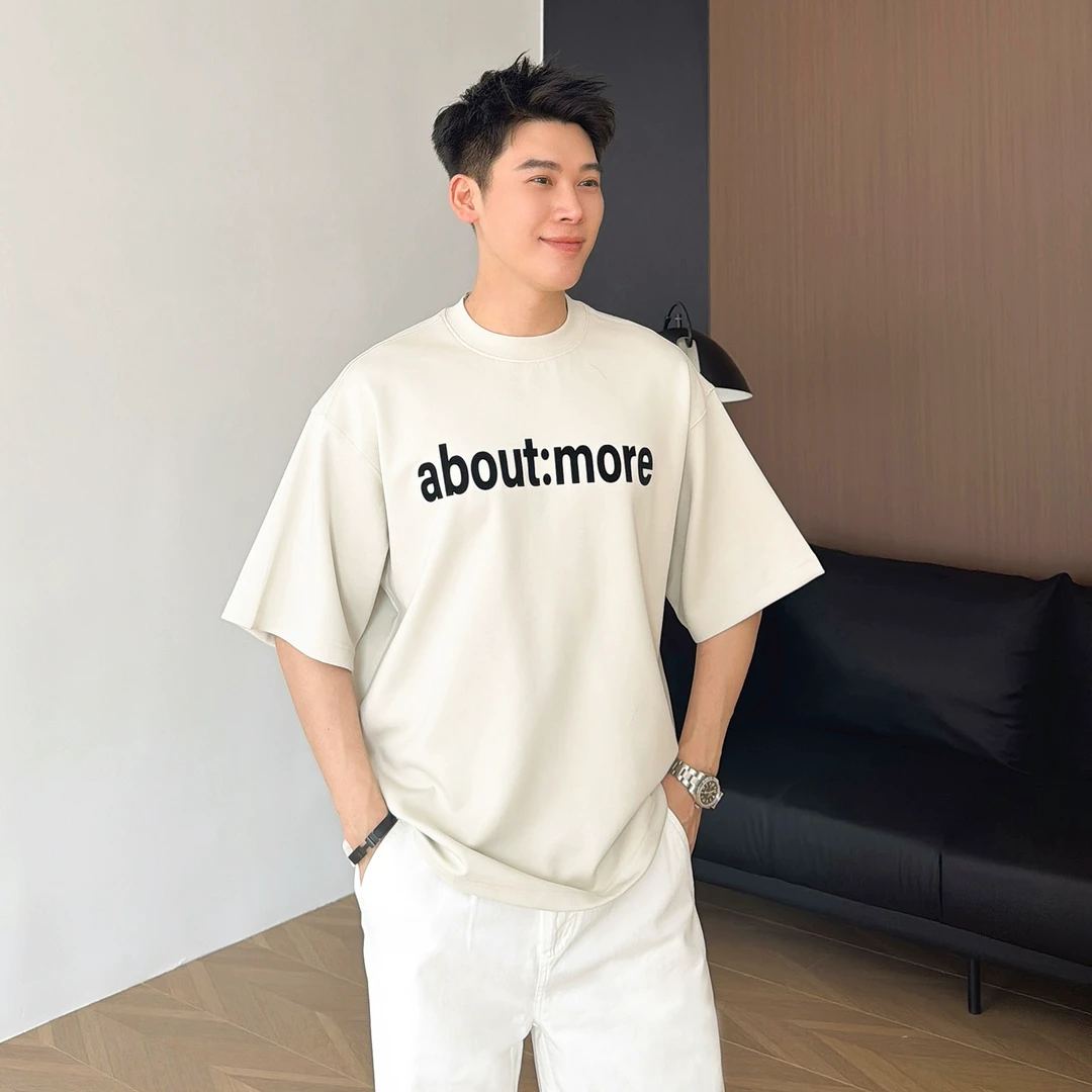 朱渣渣ins字母印花短袖T恤男夏季重磅270g莫代尔凉感圆领宽松透气