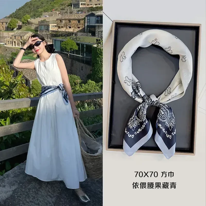 夏季氛围小方巾女腰果海边海岛出游百搭装饰丝巾头巾系腰带小围巾