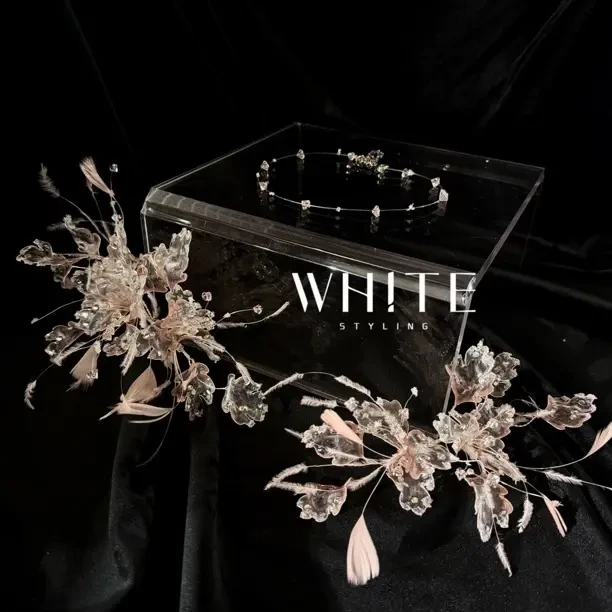 非金属仿水晶羽毛婚庆饰品 WHITE 手作“粉精灵”爆款3件套