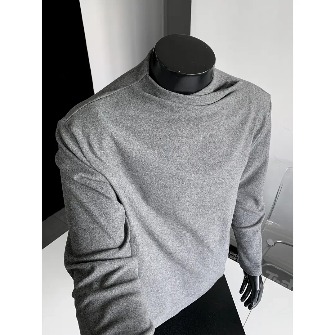 中领常规打底衫德绒纯色T恤2025秋冬新款深花灰解构慵懒风打底衫