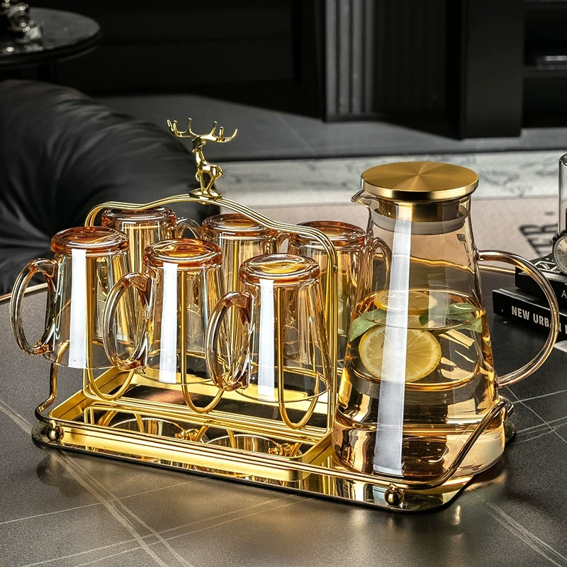 轻奢高级感玻璃杯家用带把客厅耐高温大容量茶杯喝水杯子待客用