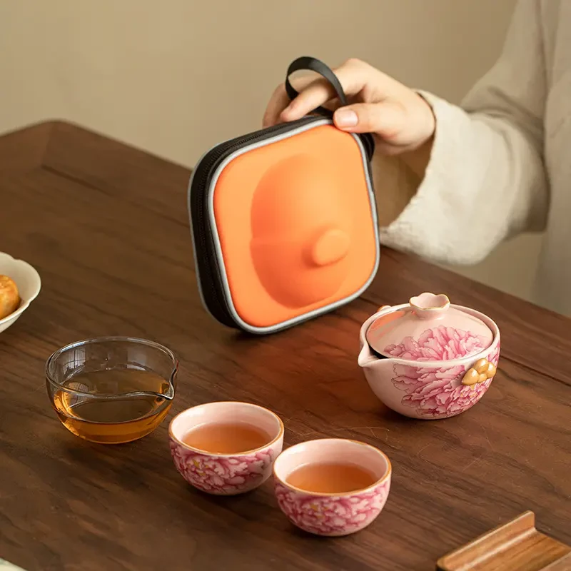 快客杯户外旅游随身泡茶壶陶瓷茶杯旅行功夫茶具小套装简约H223