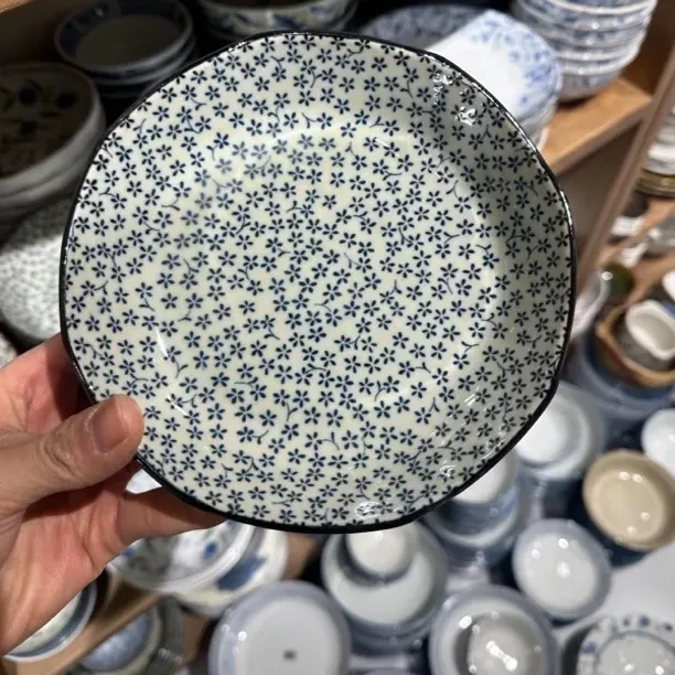 日式古染釉下彩陶瓷餐盘家用精致深盘