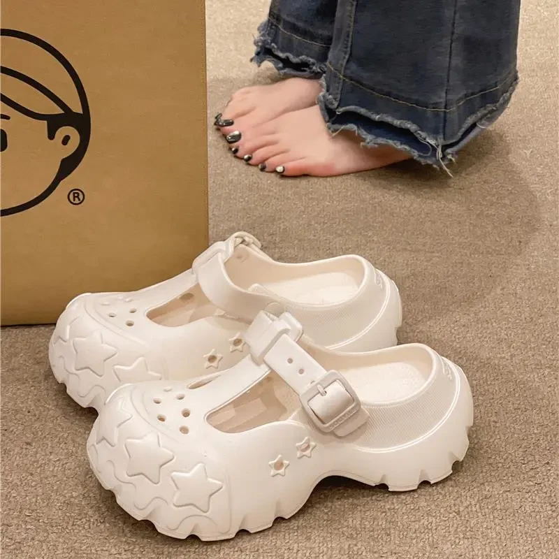 星星洞洞鞋夏季女外穿凉鞋松糕厚底增高经典玛丽珍沙滩包头防滑