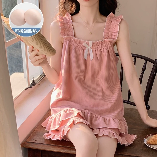 睡衣女夏天吊带短裤带胸垫甜美套装夏季女士公主风宽松春秋家居服