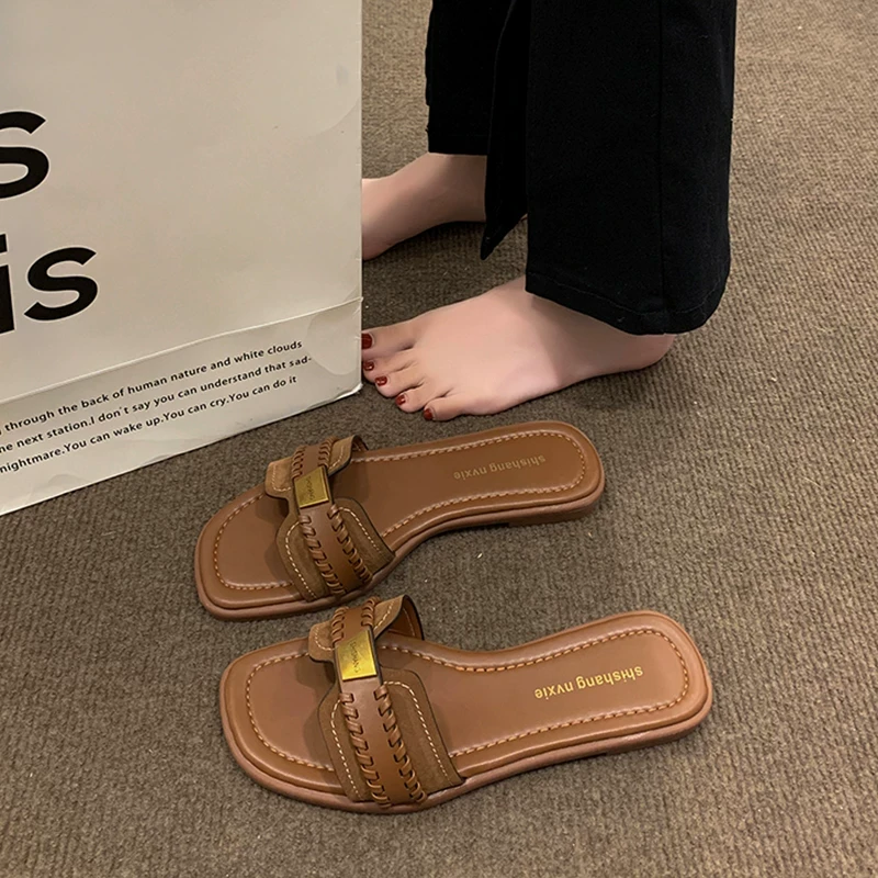 拖鞋女2025夏季新款玛雅风迹一字拖爆款时尚百搭平底鞋凉拖鞋女鞋