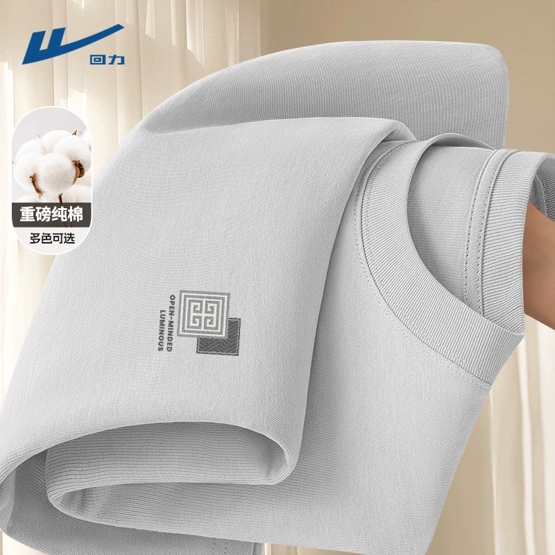 回力全棉短袖男士夏季灰色半截袖2025新款潮流时尚打底衫t恤男款D