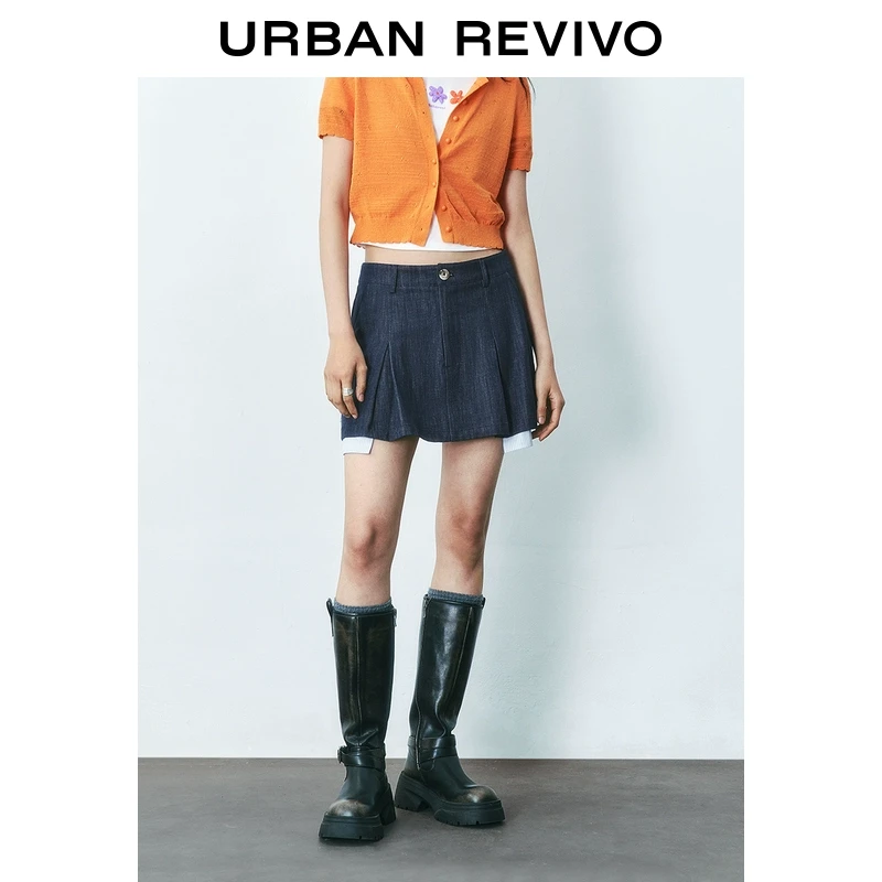 UR2025夏季新款女装时尚休闲设计感拼接牛仔半裙UYY850131