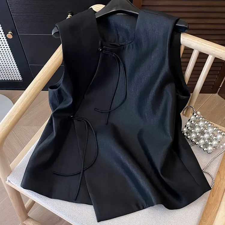 夏季新款2025高级气质新中式设计感不规则纯色马甲女法式无袖上衣