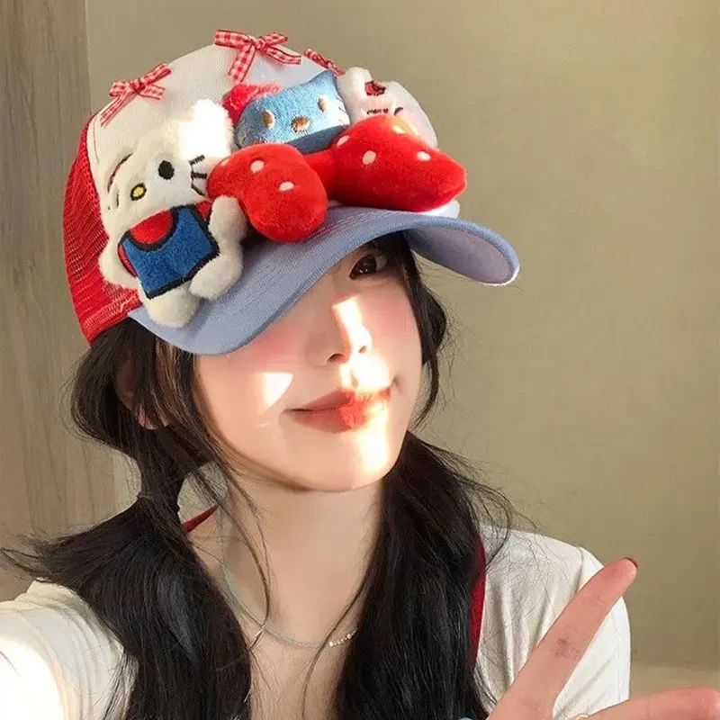 可爱kitty猫蝴蝶结鸭舌帽女甜酷透气显脸小棒球帽y2k亚比风帽子潮