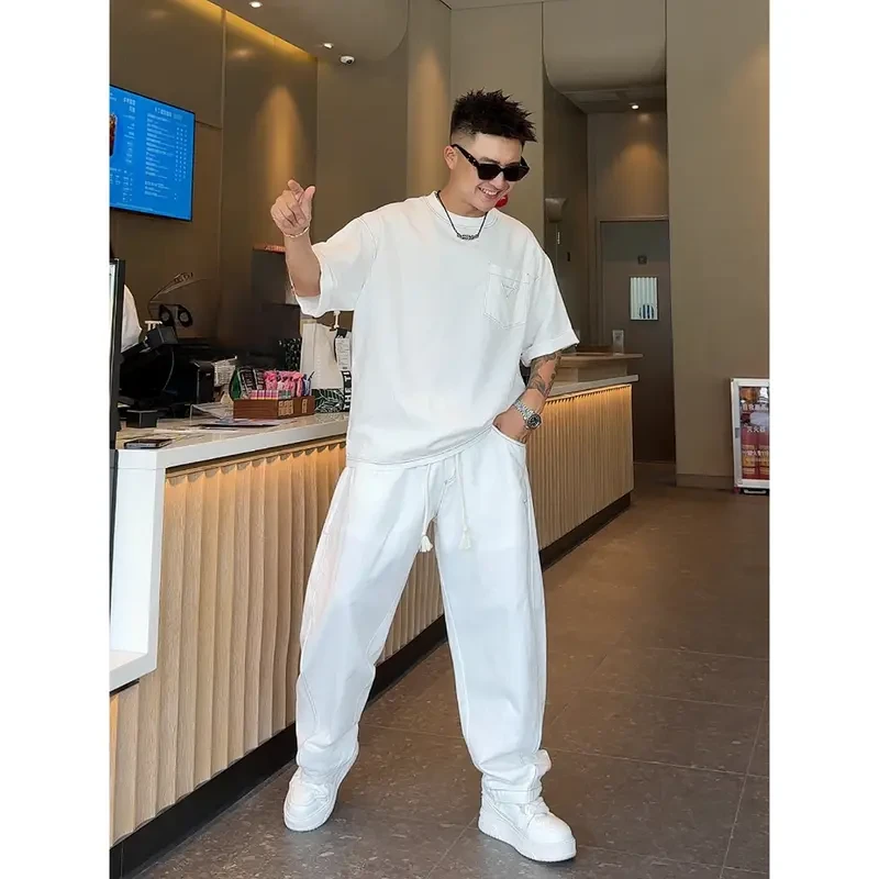 【语乐3店】99880/6803亚麻棉透气休闲套装撞线三角标圆领上衣长裤