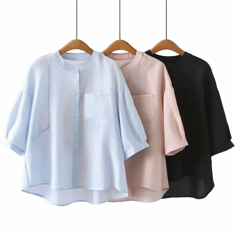 2025夏季新款韩版大码宽松休闲百搭显瘦长袖衬衫女圆领开衫上衣女