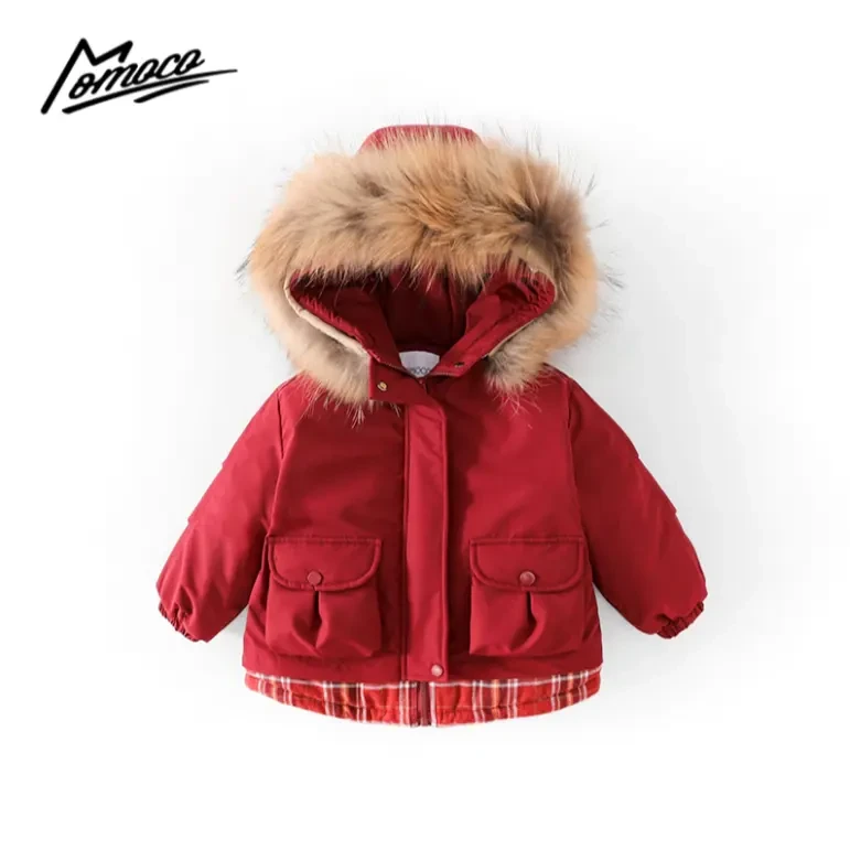 MOMOCO冬季女童时尚洋气拼接保暖连帽棉服外套新款77880101002