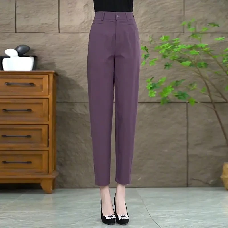夏季新款休闲九分西装裤女薄款冰感直筒哈伦裤新款高腰显瘦小裤