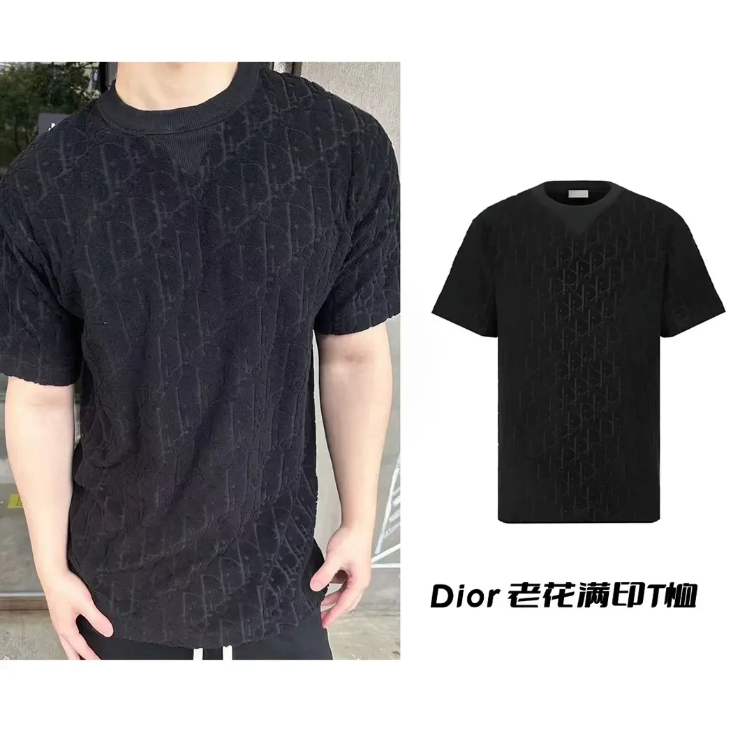 未使用 DIOR/迪奥 黑色提花满印logo短袖 宽松休闲版型y