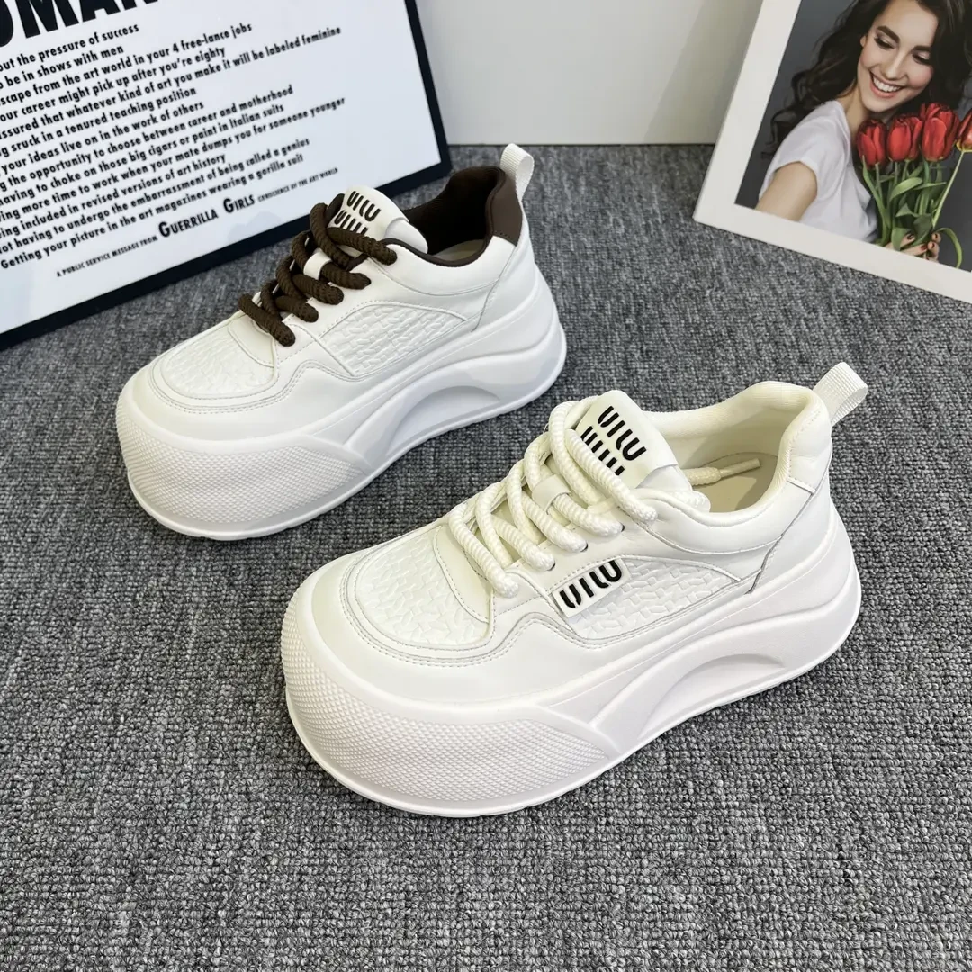 2025秋季新款小个子6cm轻便厚底时尚编织女休闲小白鞋潮流松糕鞋